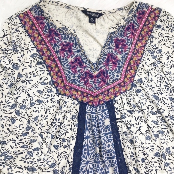 LUCKY Brand Boho Gypsy Embroidered Top XS - Picture 4 of 8
